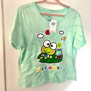 Keroppi tie dye mint baby tee Sanrio Hot Topic cute kawaii lily pad frog green
